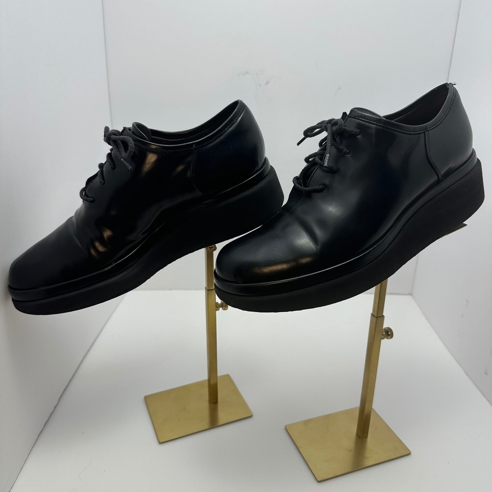 Sergio Rossi Black Leather Platform Oxfords Lace Up Shoes Italy Size 38.5 - Picture 8 of 15